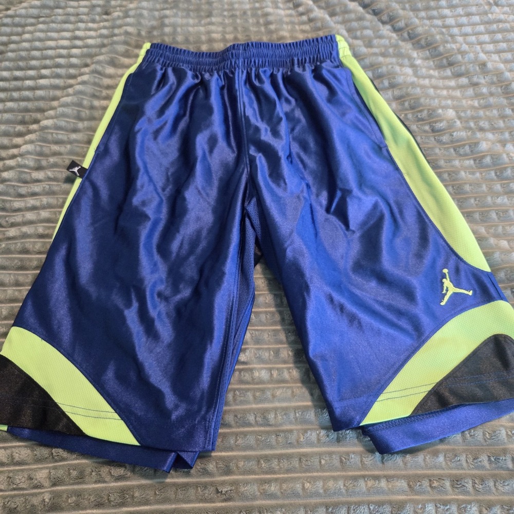 Nike Air Jordan Basketball Shorts Blue Neon Green Lime Jumpman Athletic Gym L